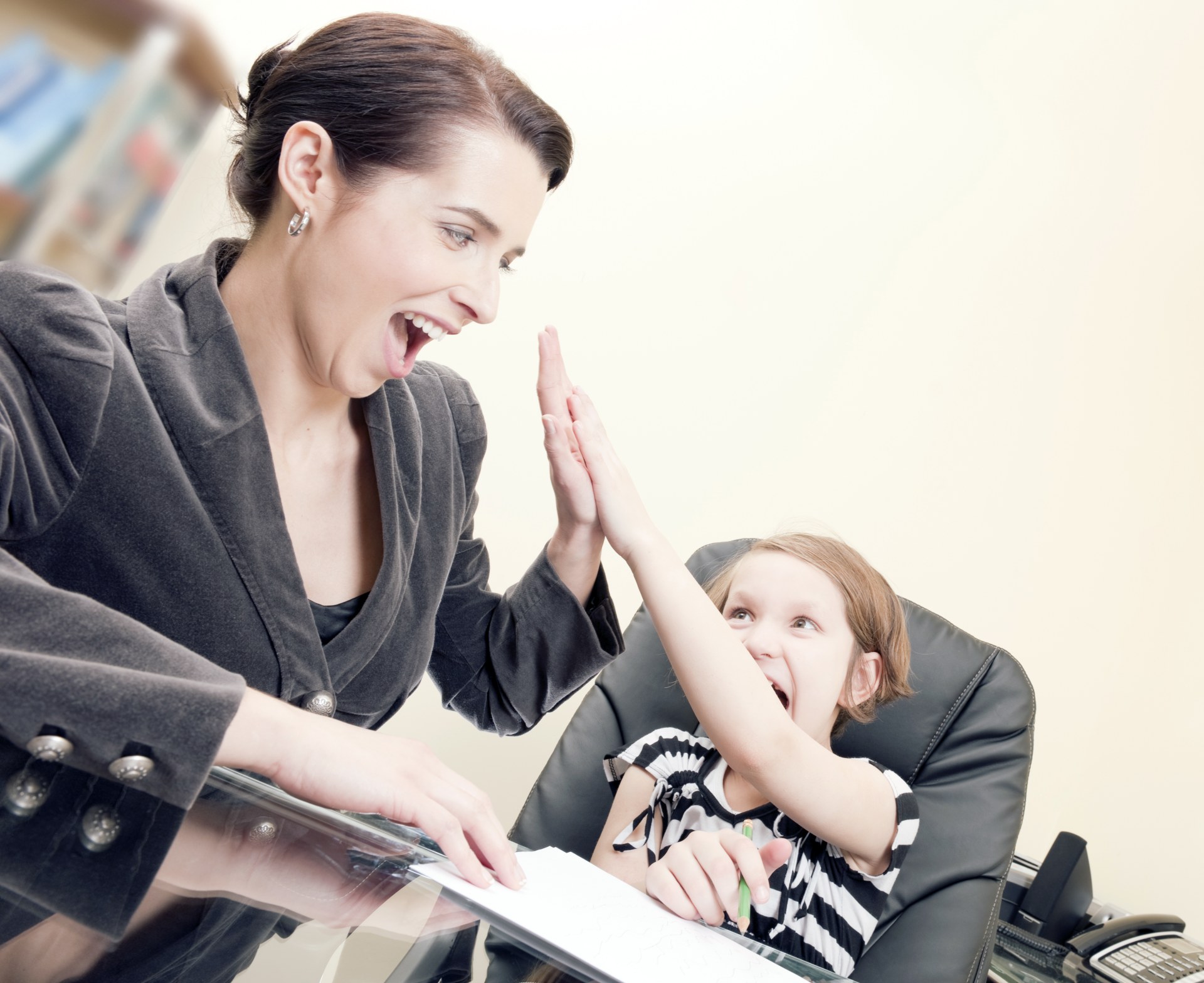 Woman with a child at work